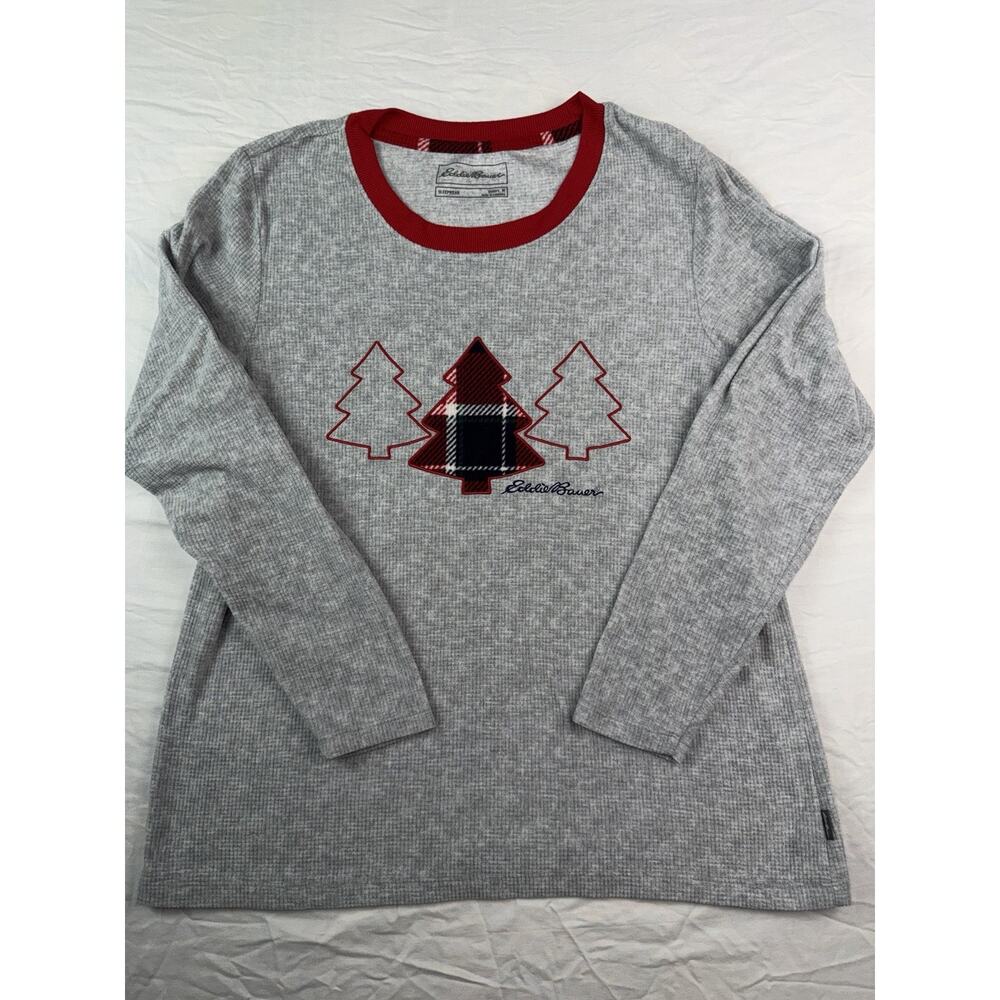 Eddie Bauer Christmas Thermal Top Womens M Waffle Knit Pajama Shirt Holiday